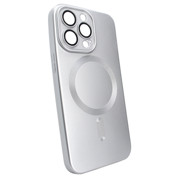 Чехол матовый Silicone with MagSafe для iPhone 13 Pro c защитными линзами на камеру Silver