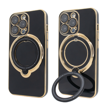 Чохол для iPhone 15 Pro Max Holder Glitter Shining Сase with MagSafe з підставкою та захисними лінзами на камеру Black