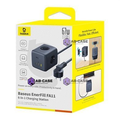 Зарядний пристрій 67W (2 USB + 2 Type-C + 3 AC) Baseus EnerFill FA11 Cube Power Strip 1.5m PD+QC3.0 (Black)