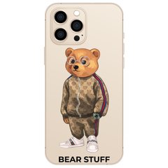 Чехол прозрачный Print Bear Stuff для iPhone 15 Pro Max Мишка в спортивном костюме (brown)