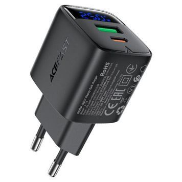 Зарядное устройство 25W (1 USB + 1 Type-C) ACEFAST A114 GaN PD+QC3.0 с дисплеем (Black)