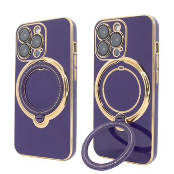 Чохол для iPhone 15 Pro Max Holder Glitter Shining Сase with MagSafe з підставкою та захисними лінзами на камеру Deep Purple