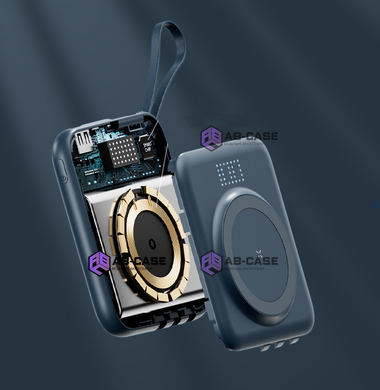 Безпровідний магнітний павербанк 10000 mAh Magnetic Q12 MagSafe with 3 Cabels Black
