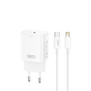 Комплект швидкої зарядки 30W (1 Type-C) XO L131 PD з кабелем Type-C - Lightning (White)