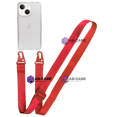 Прозрачный чехол для iPhone 15 c ремешком Clear Crossbody Red