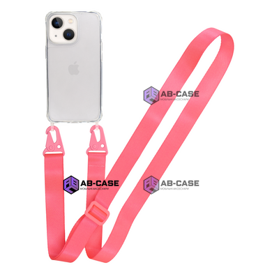 Прозрачный чехол для iPhone 15 Plus c ремешком Clear Crossbody Hot Pink