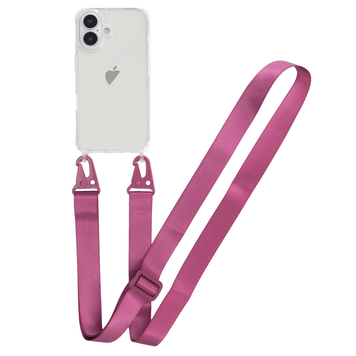Прозрачный чехол для iPhone 17 c ремешком Clear Crossbody Rose Red