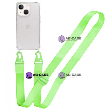 Прозрачный чехол для iPhone 15 c ремешком Clear Crossbody Neon Green