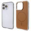 Чохол для iPhone 14 Pro Max Metal Bumpers PU Leather Case with MagSafe - Brown
