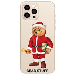 Чохол прозорий Print Bear Stuff на iPhone 15 Pro Max Мишка Санта Клаус