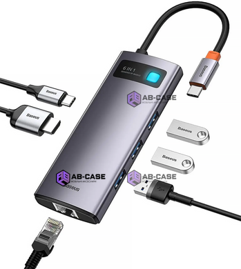 Перехідник Baseus 6 in 1 (USB-C to HDMI | 3xUSB | Ethernet | USB-C 100w | Type-C) Hub докстанція Gray