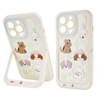 Чехол для iPhone 14 Pro Max : Paws Case + Stand (Fluffy Dogs - Cream)