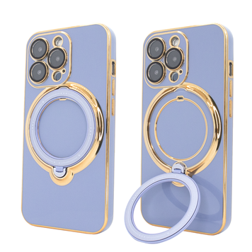Чохол для iPhone 15 Pro Max Holder Glitter Shining Сase with MagSafe з підставкою та захисними лінзами на камеру Sierra Blue