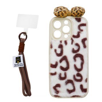 Пушистый чехол &laquo;Leopard Bow&raquo; с ремешком для iPhone 12 Pro