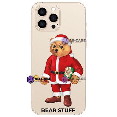 Чехол прозрачный Print Bear Stuff для iPhone 15 Pro Max Мишка Санта Клаус