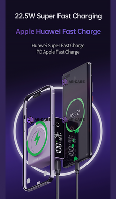 Беспроводной магнитный павербанк 20000 mAh 22.5w Magnetic Q7 Display для iPhone MagSafe Purple
