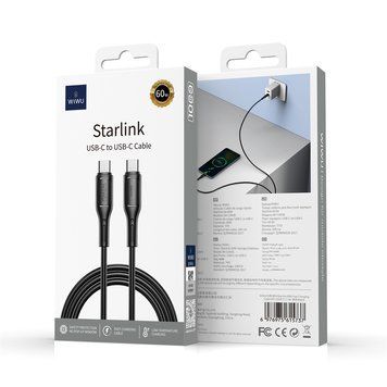 Кабель WiWU 60W (USB-C to USB-C) 1M Wi-C043E &ndash; Black