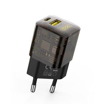 Комплект быстрой зарядки 30W (1 USB + 1 Type-C) XO CE05 PD+QC3.0 с кабелем Type-C - Lightning (Brown)