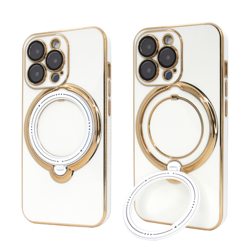 Чохол для iPhone 15 Pro Max Holder Glitter Shining Сase with MagSafe з підставкою та захисними лінзами на камеру White