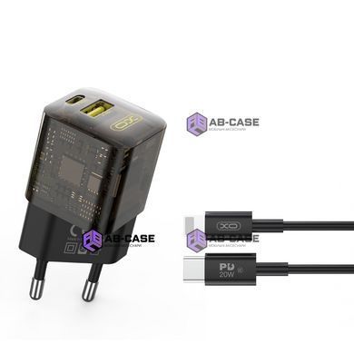 Комплект быстрой зарядки 30W (1 USB + 1 Type-C) XO CE05 PD+QC3.0 с кабелем Type-C - Lightning (Brown)