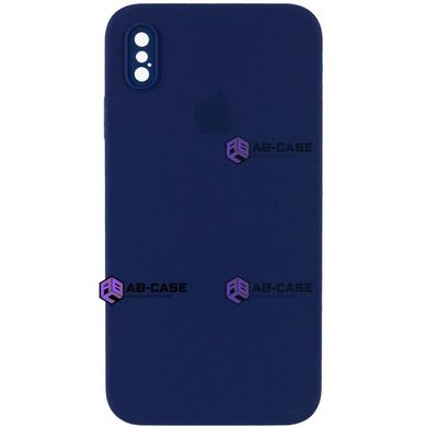 Чехол Silicone Case FULL CAMERA (square side) (для iPhone Xs Max) (Deep navy)