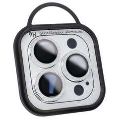 Защитные линзы для камеры iPhone 15 Pro Max Metal Diamonds Lens блестящие Silver