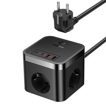 Зарядное устройство 30W (2 USB + 2 Type-C + 3 AC) Baseus Power Combo Cube Power Strip 1.5m PD+QC3.0 (Black)
