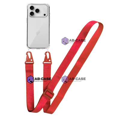 Прозрачный чехол для iPhone 17 Pro Max c ремешком Clear Crossbody Red