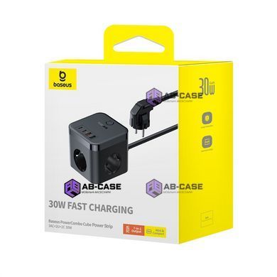Зарядное устройство 30W (2 USB + 2 Type-C + 3 AC) Baseus Power Combo Cube Power Strip 1.5m PD+QC3.0 (Black)
