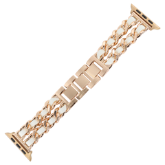 Ремінець для Apple Watch 42|44|45|49mm Chanel Band браслет металевий зі шкірою Rose Gold - White