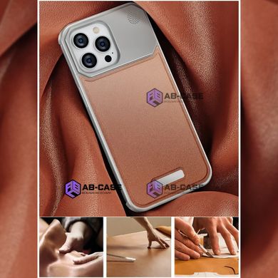 Чехол для iPhone 15 Pro металлический Aluminium with Leather MagSafe, Brown