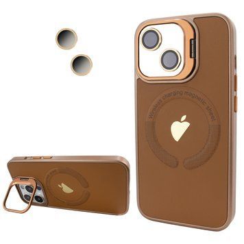Чохол для iPhone 14 Logo Case PU Leather з лінзами та підставкою Stand Camera - Brown