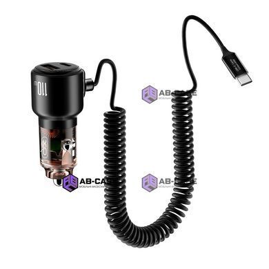 Автомобільна зарядка 110W XO CC59 (1A+1C) + Вбудований кабель Type-C &ndash; Чорний