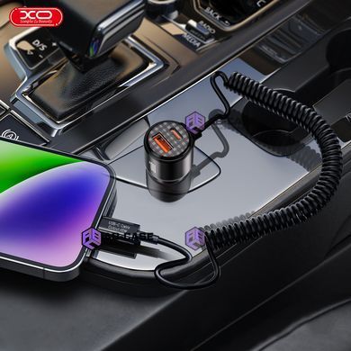 Автомобільна зарядка 110W XO CC59 (1A+1C) + Вбудований кабель Type-C &ndash; Чорний