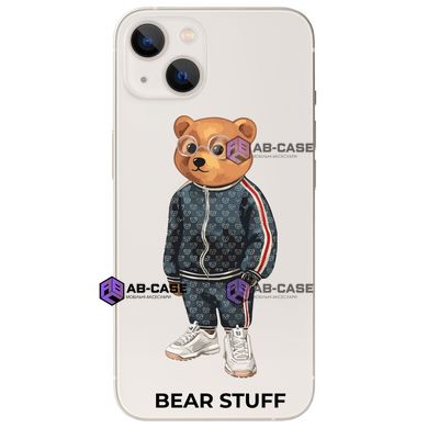 Чохол прозорий Print Bear Stuff на iPhone 13 mini Мишка в спортивном костюме (blue)