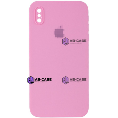 Чехол Silicone Case FULL CAMERA (square side) (для iPhone X/Xs) (Light Pink)