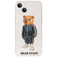 Чехол прозрачный Print Bear Stuff для iPhone 13 Мишка в спортивном костюме (blue)