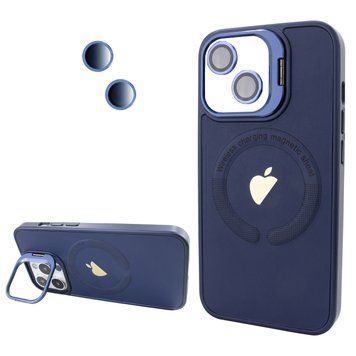 Чохол для iPhone 14 Logo Case PU Leather з лінзами та підставкою Stand Camera - Dark Blue