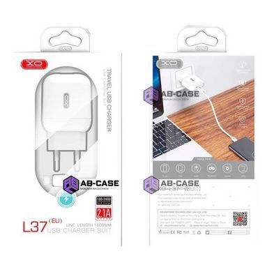 Зарядное устройство 2,4A (1 USB) XO L37 с кабелем USB - Type-C (White)