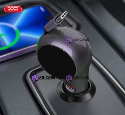 Автомобільна зарядка 25W XO CC65 (Вбудований кабель-рулетка Type-C) &ndash; Фіолетовий