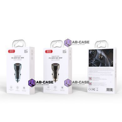 Автомобильная зарядка 60W XO CC60 Smart (PD 30W + QC 30W, 1A+1C, Прозорий) &ndash; Black